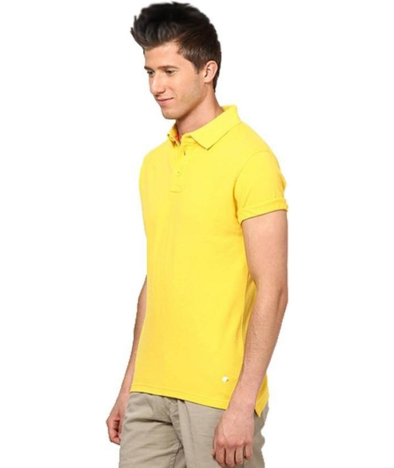 Men's Half Sleeve Polo Collar Cotton T Shirt (Lemon Yellow) - GillKart