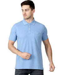 Men's Half Sleeve Polo Collar Cotton T Shirt (Sky Blue) - GillKart