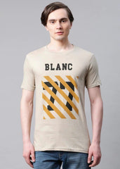 Men's Half Sleeve Round Neck Cotton T Shirt (Beige) - GillKart