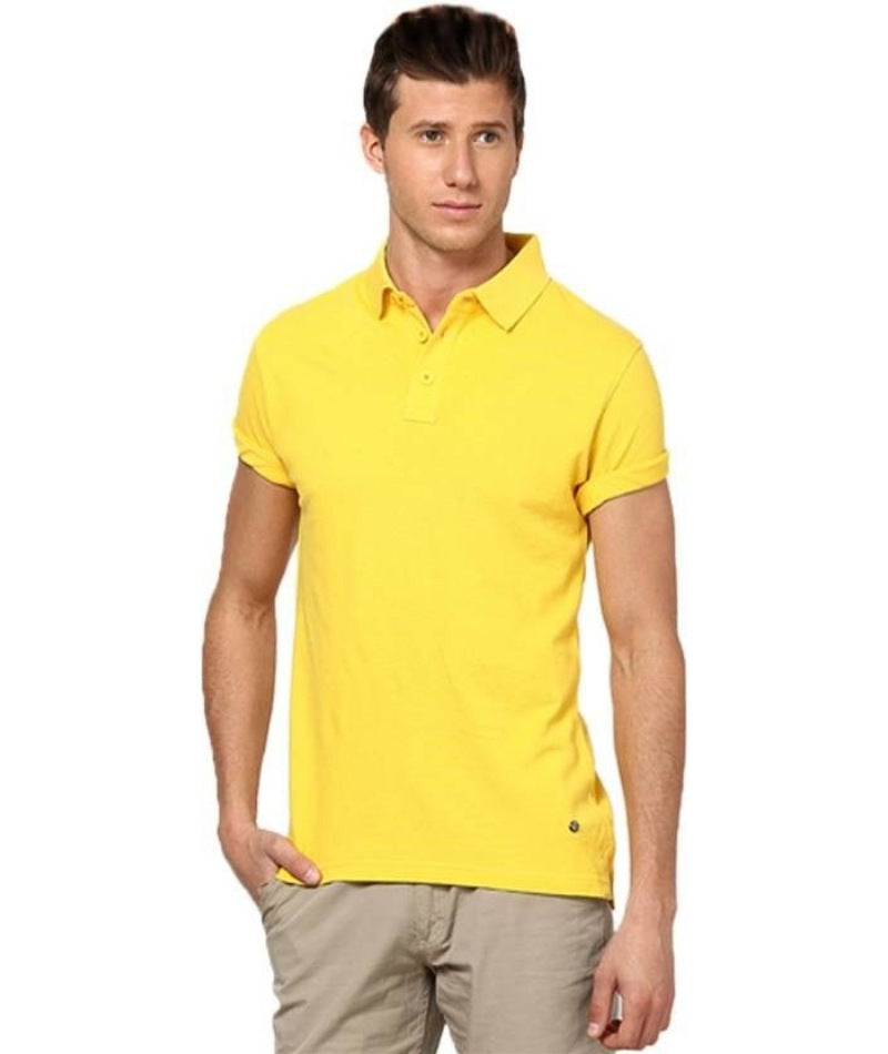 Men's Half Sleeve Polo Collar Cotton T Shirt (Lemon Yellow) - GillKart