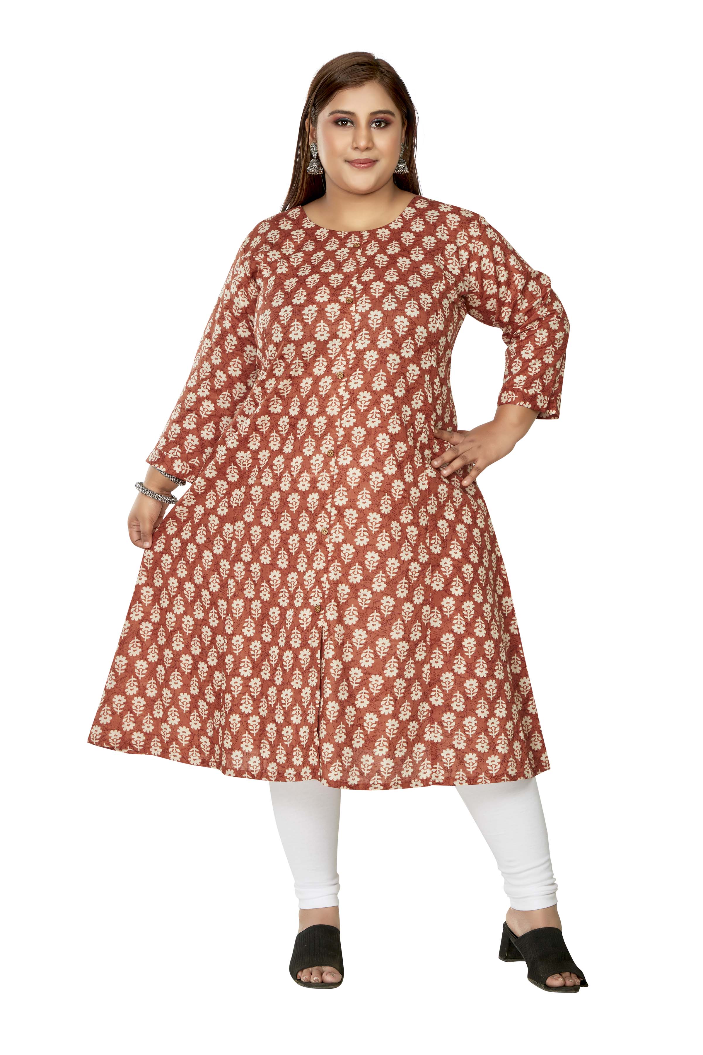 Women's Casual 3/4th Sleeve Printed Pure Cotton Prince Cut A-Line Kurti (Red) - GillKart