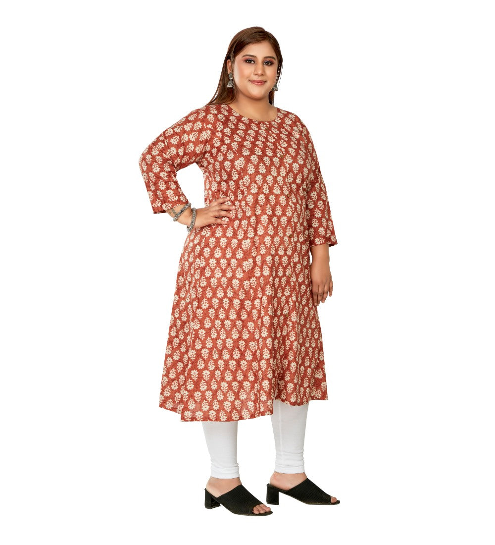 Women's Casual 3/4th Sleeve Printed Pure Cotton Prince Cut A-Line Kurti (Red) - GillKart