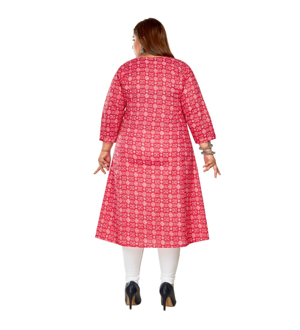 Women's Casual 3/4th Sleeve Regular Printed Pure Cotton Prince Cut A-Line Kurti (Pink) - GillKart