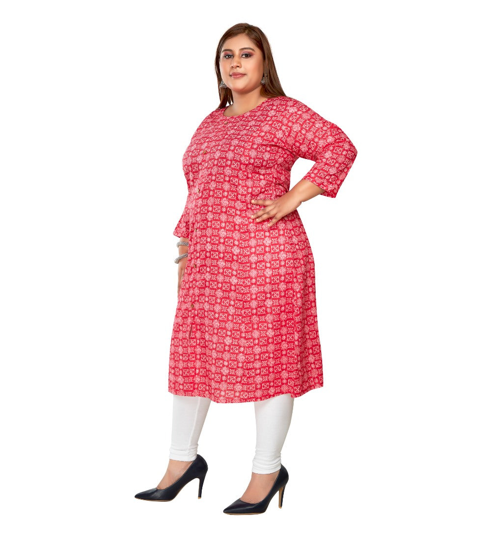 Women's Casual 3/4th Sleeve Regular Printed Pure Cotton Prince Cut A-Line Kurti (Pink) - GillKart