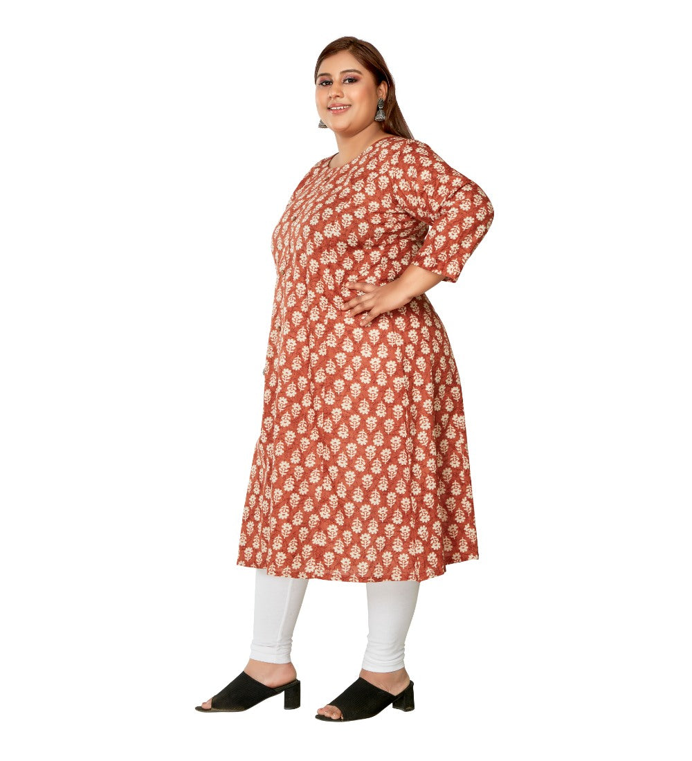 Women's Casual 3/4th Sleeve Printed Pure Cotton Prince Cut A-Line Kurti (Red) - GillKart