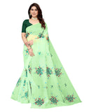 Women's Organza Floral Pattern Sarees (Parrot Green, 5-6 Mtrs) - GillKart