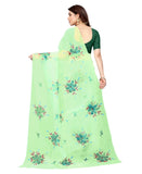 Women's Organza Floral Pattern Sarees (Parrot Green, 5-6 Mtrs) - GillKart