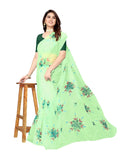 Women's Organza Floral Pattern Sarees (Parrot Green, 5-6 Mtrs) - GillKart