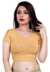 Women's Short Sleeve Cotton Lycra Readymade Blouse (Beige, Free Size) - GillKart