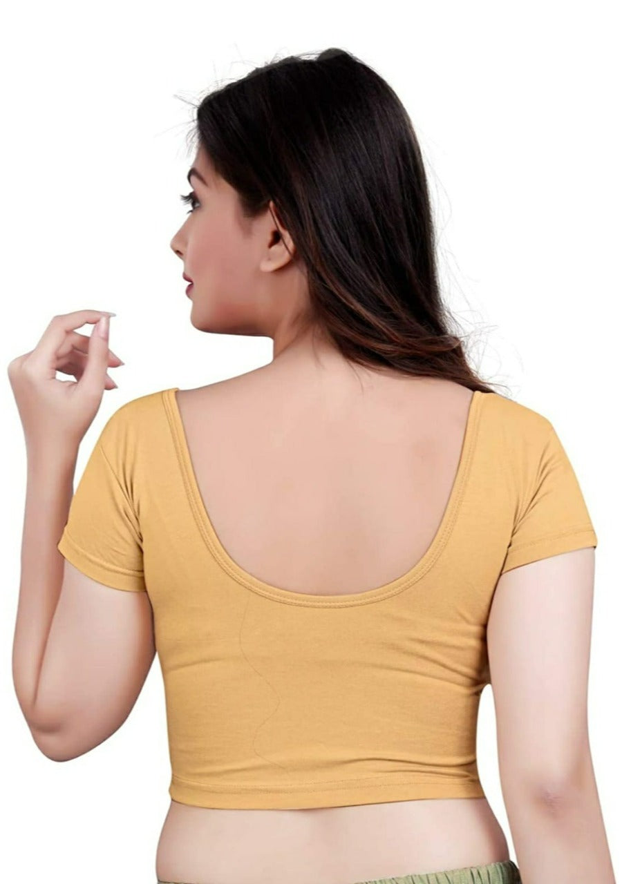 Women's Short Sleeve Cotton Lycra Readymade Blouse (Beige, Free Size) - GillKart