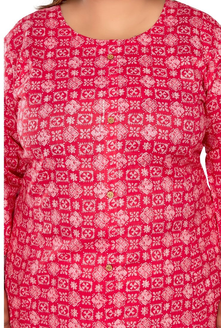 Women's Casual 3/4th Sleeve Regular Printed Pure Cotton Prince Cut A-Line Kurti (Pink) - GillKart