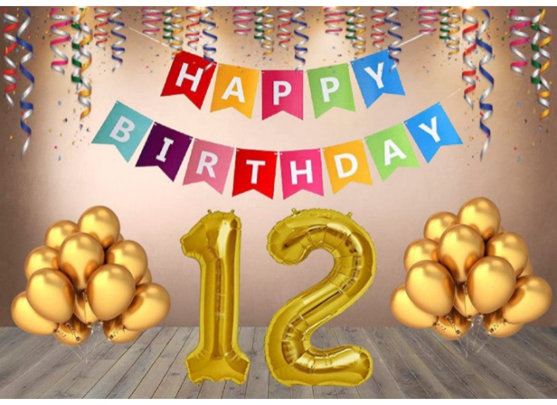 12Th Happy Birthday Decoration Combo With Multi Color Banner (Multicolor) - GillKart