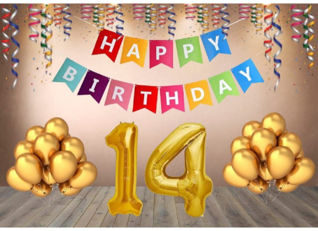 14Th Happy Birthday Decoration Combo With Multi Color Banner (Multicolor) - GillKart
