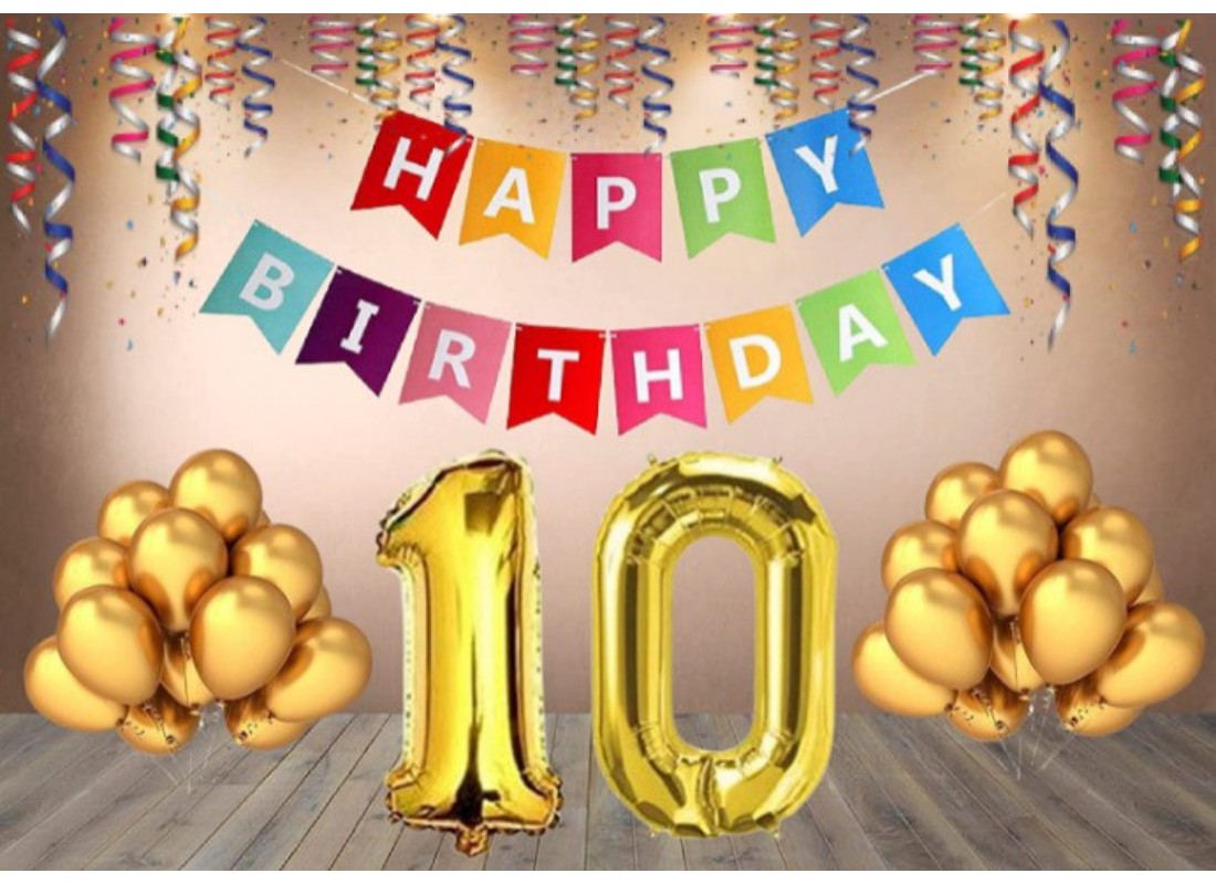 10Th Happy Birthday Decoration Combo With Multi Color Banner (Multicolor) - GillKart