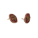 Women's Alloy Ceramic Stone And Designer Work Gold Plated Stud (Pink) - GillKart