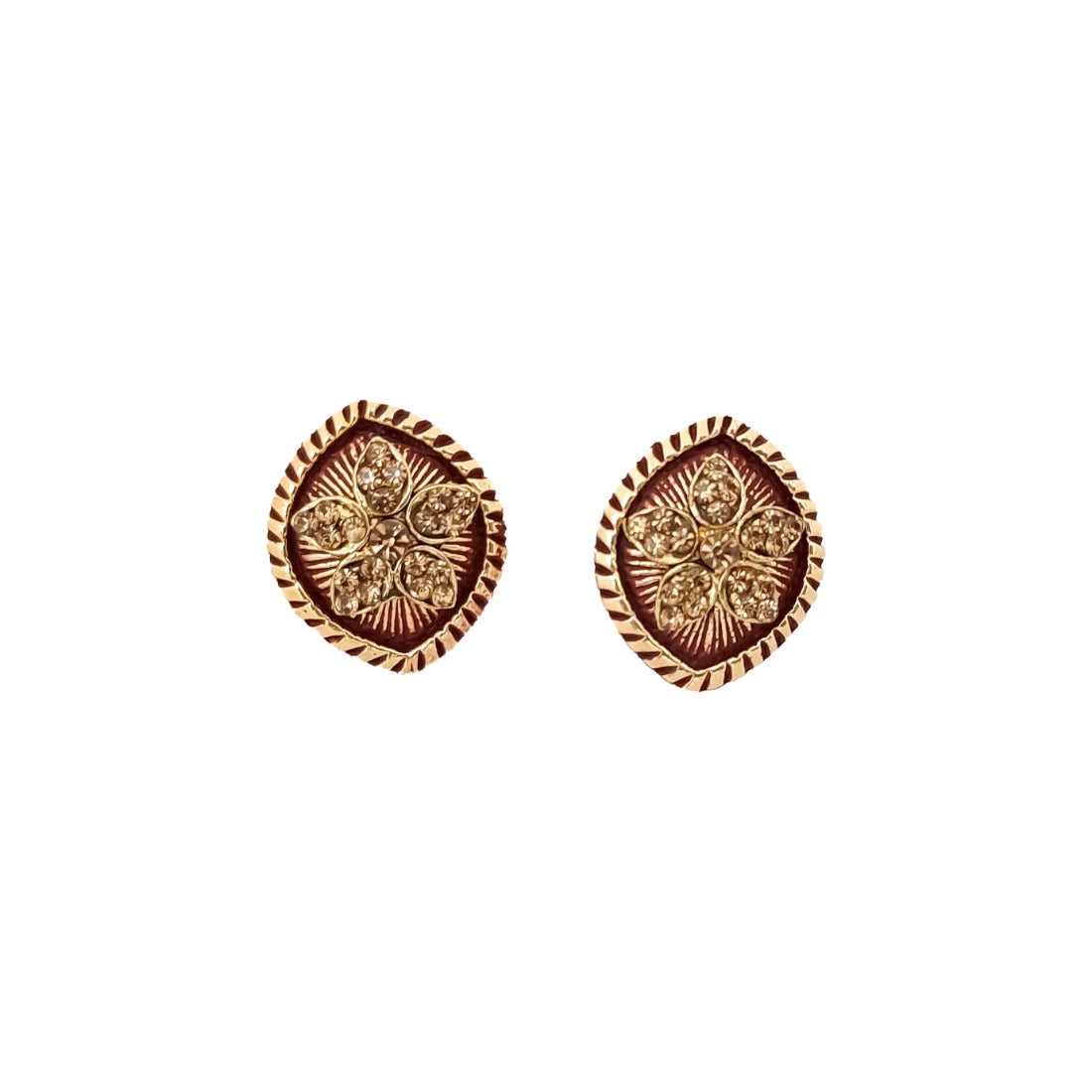 Women's Alloy Ceramic Stone And Designer Work Gold Plated Stud (Red) - GillKart