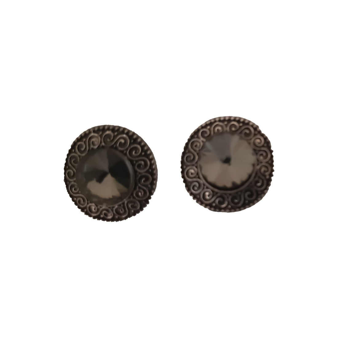 Women's Alloy Metal Stud Stone And Mirror Work Gold Plated Stud (Greay) - GillKart