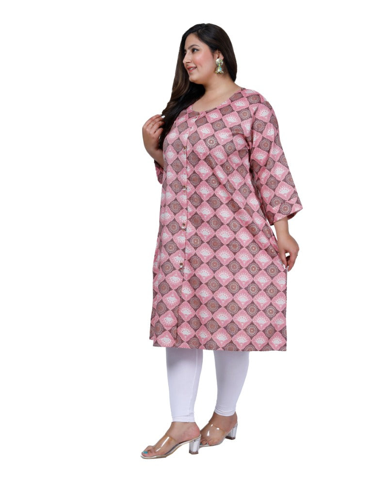 Women's Office wear Golden Foil Capsule A-Line Kurti (Pink) - GillKart