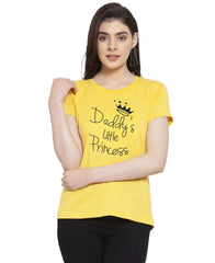 Women's Cotton Blend Daddy's Little Princess Printed T-Shirt (Yellow) - GillKart