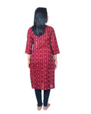 Women's Sambalpuri Certified Handloom Pure Cotton Straight Kurti (Maroon) - GillKart