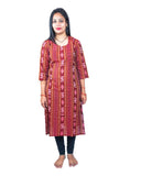 Women's Sambalpuri Certified Handloom Pure Cotton Straight Kurti (Maroon) - GillKart