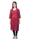 Women's Sambalpuri Certified Handloom Pure Cotton Straight Kurti (Maroon) - GillKart