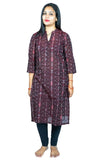 Women's Sambalpuri Certified Handloom Pure Cotton Straight Kurti (Brown) - GillKart