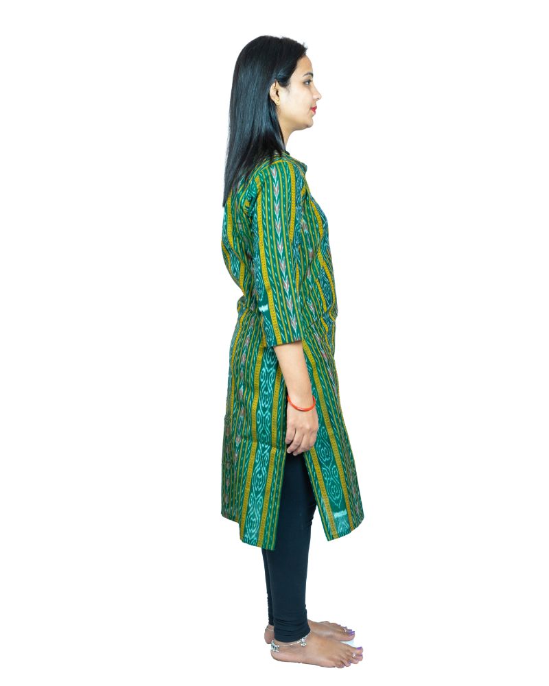 Women's Sambalpuri Certified Handloom Pure Cotton Straight Kurti (Green) - GillKart