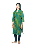 Women's Sambalpuri Certified Handloom Pure Cotton Straight Kurti (Green) - GillKart