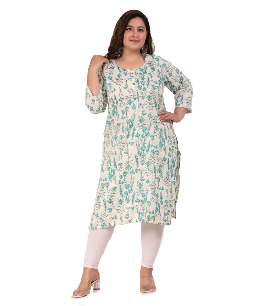 Women's Office wear Floral Printed Capsule Straight Kurti (Light Green) - GillKart