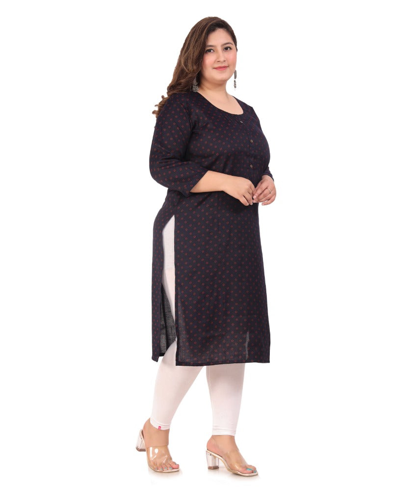 Women's Office wear Bandhni Printed Capsule Straight Kurti (Navy Blue) - GillKart