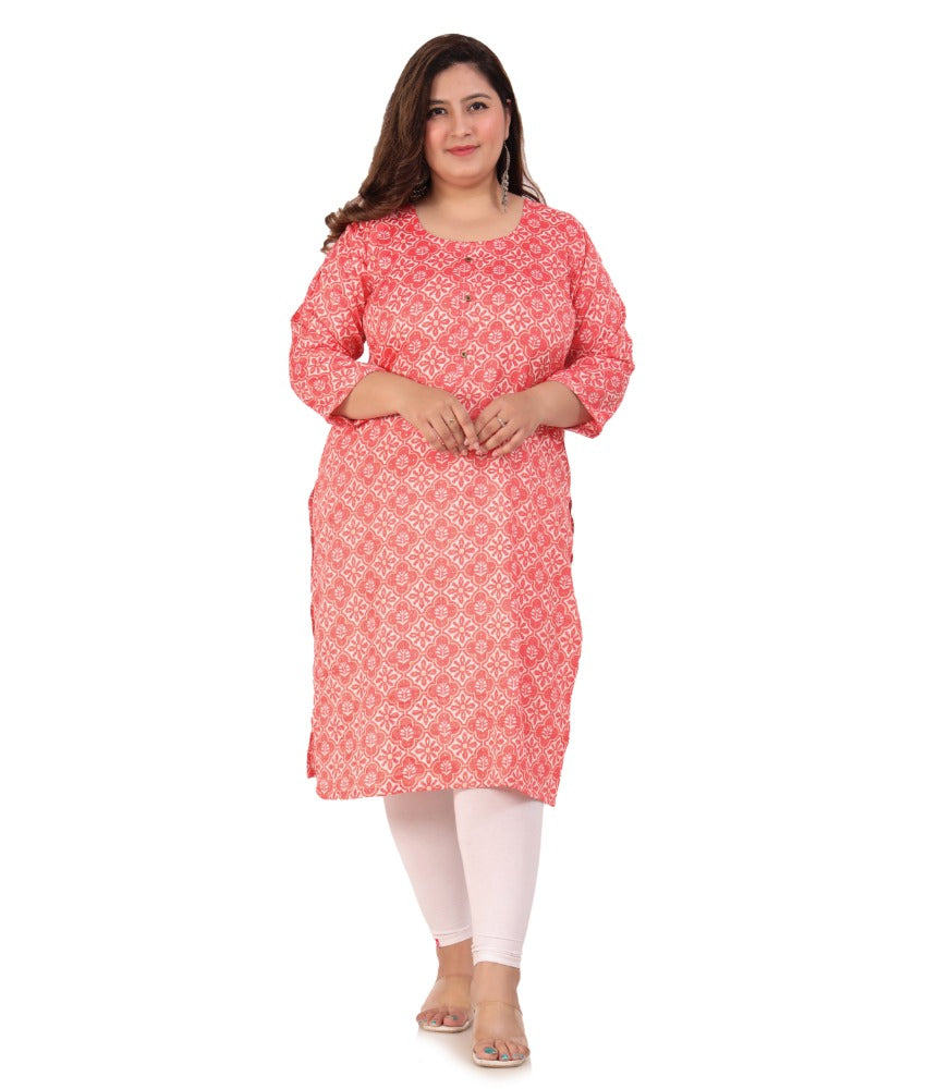 Women's Office wear Designer Printed Capsule Straight Kurti (Pink) - GillKart