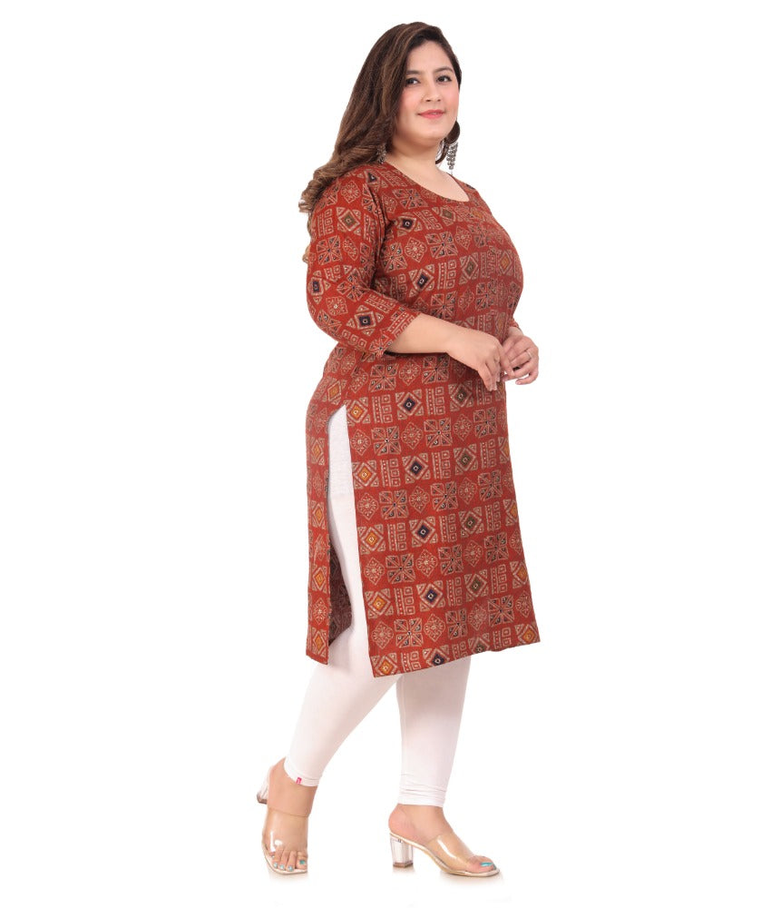 Women's Office wear Designer Printed Capsule Straight Kurti (Maroon) - GillKart