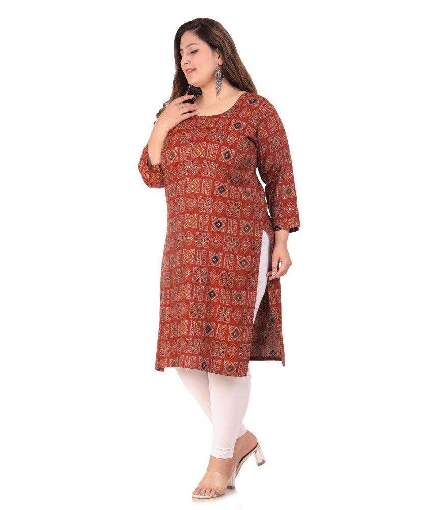 Women's Office wear Designer Printed Capsule Straight Kurti (Maroon) - GillKart