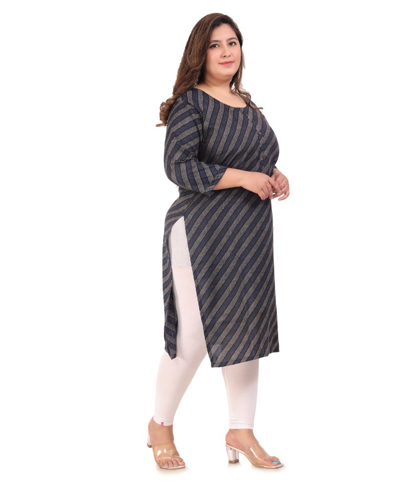 Women's Office wear Stripe Capsule Straight Kurti (Navy Blue) - GillKart