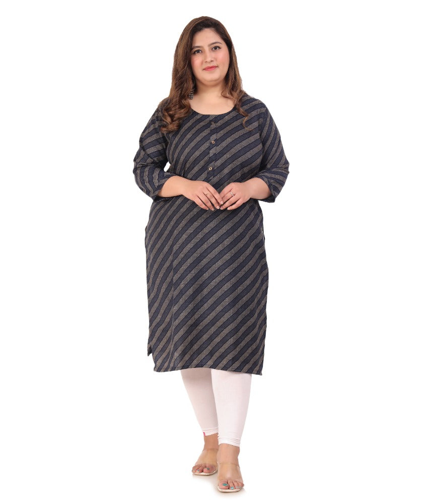 Women's Office wear Stripe Capsule Straight Kurti (Navy Blue) - GillKart