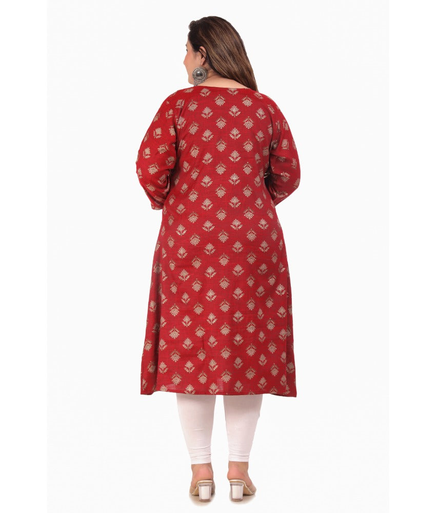 Women's Office wear Floral Printed Capsule A-Line Kurti (Maroon) - GillKart