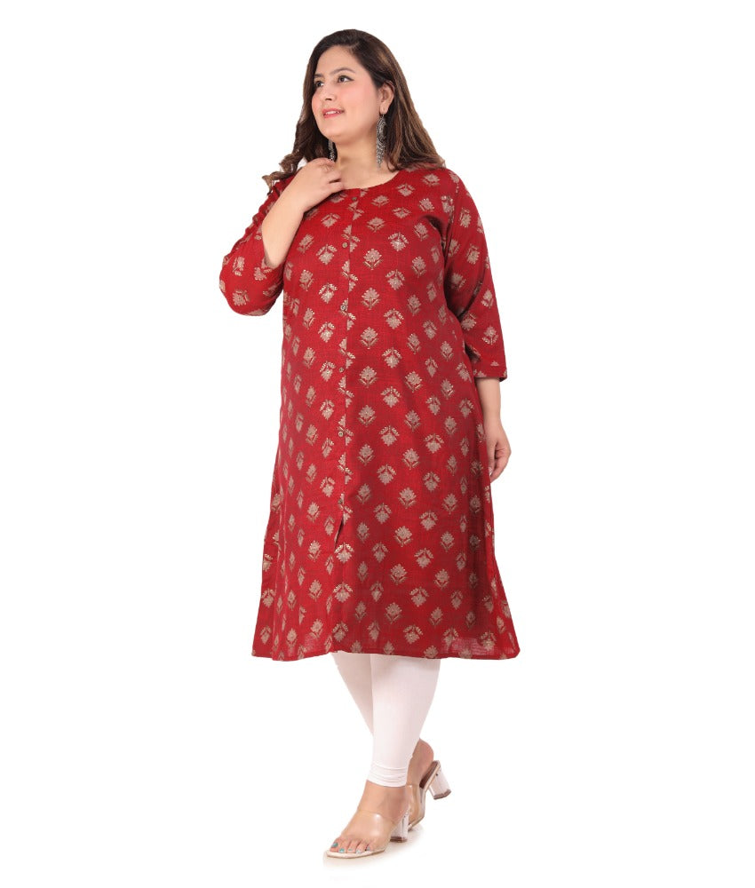 Women's Office wear Floral Printed Capsule A-Line Kurti (Maroon) - GillKart