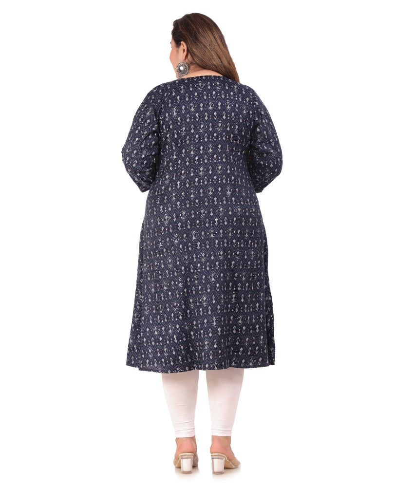 Women's Office wear Floral Printed Capsule A-Line Kurti (Navy Blue) - GillKart