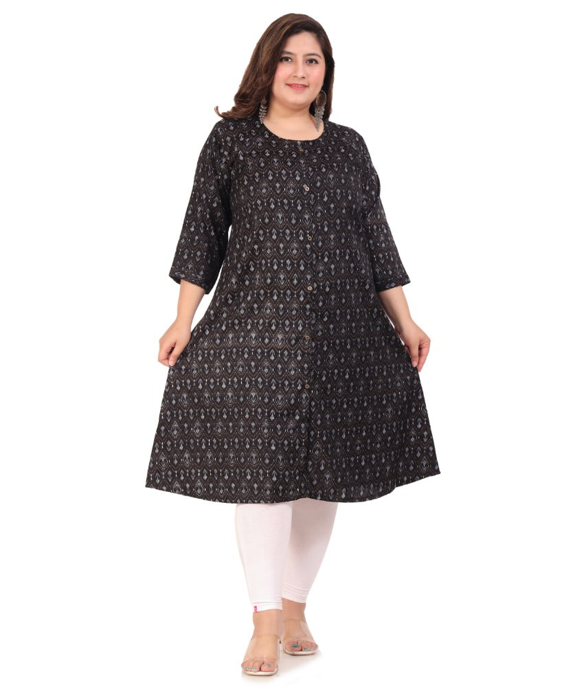 Women's Office wear Floral Printed Capsule A-Line Kurti (Black) - GillKart