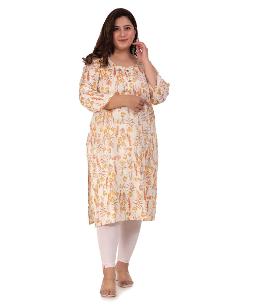 Women's Office wear Floral Printed Capsule Straight Kurti (Orange) - GillKart