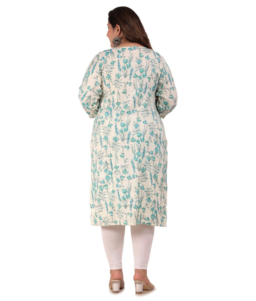 Women's Office wear Floral Printed Capsule Straight Kurti (Light Green) - GillKart