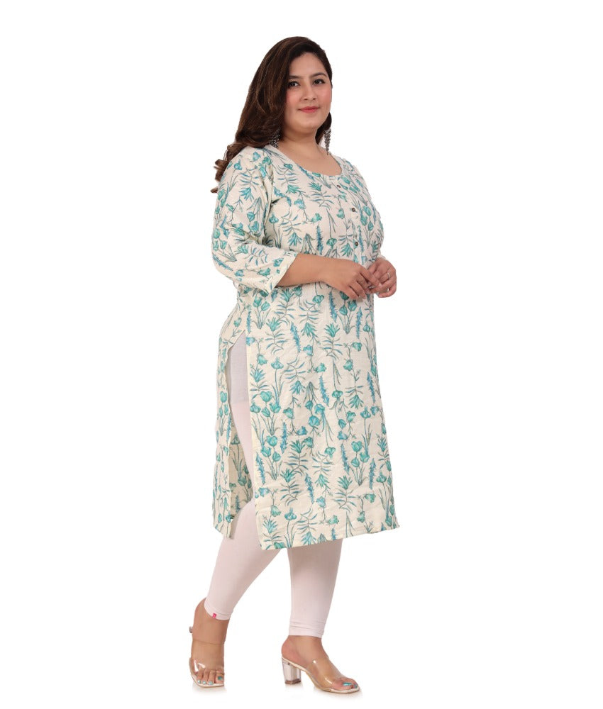 Women's Office wear Floral Printed Capsule Straight Kurti (Light Green) - GillKart