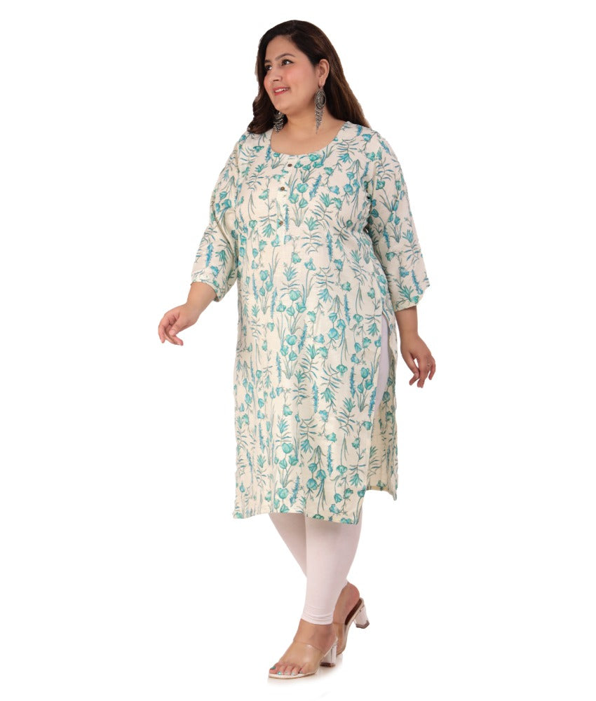 Women's Office wear Floral Printed Capsule Straight Kurti (Light Green) - GillKart