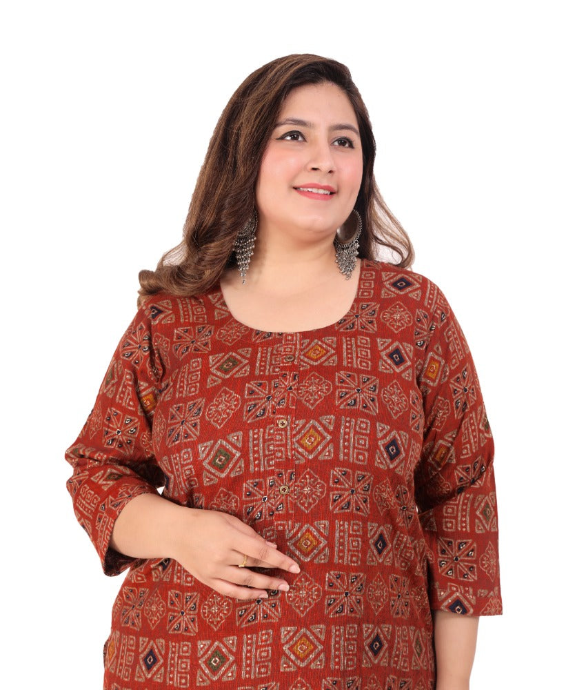 Women's Office wear Designer Printed Capsule Straight Kurti (Maroon) - GillKart