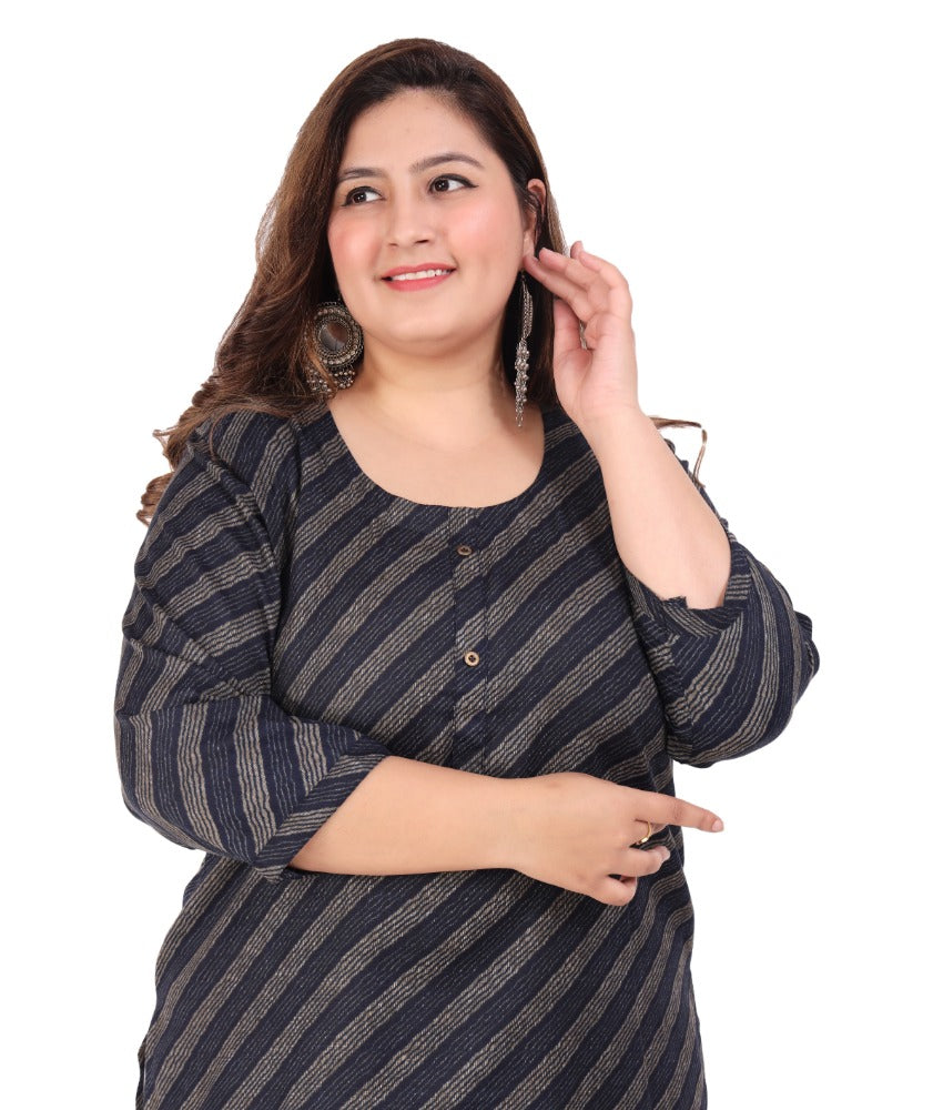 Women's Office wear Stripe Capsule Straight Kurti (Navy Blue) - GillKart