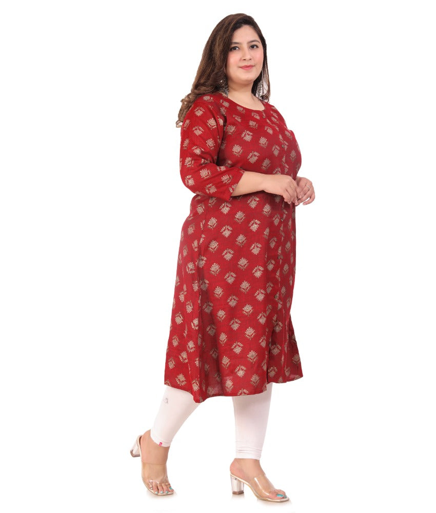 Women's Office wear Floral Printed Capsule A-Line Kurti (Maroon) - GillKart