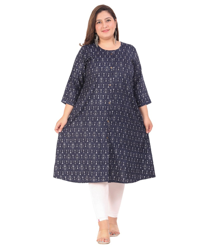 Women's Office wear Floral Printed Capsule A-Line Kurti (Navy Blue) - GillKart