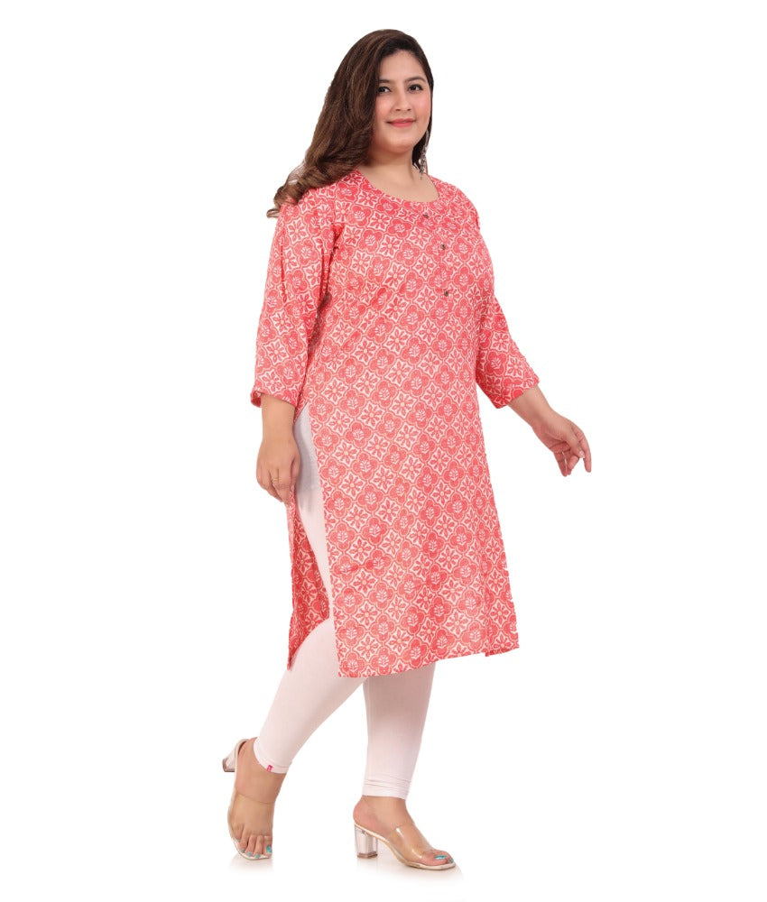 Women's Office wear Designer Printed Capsule Straight Kurti (Pink) - GillKart