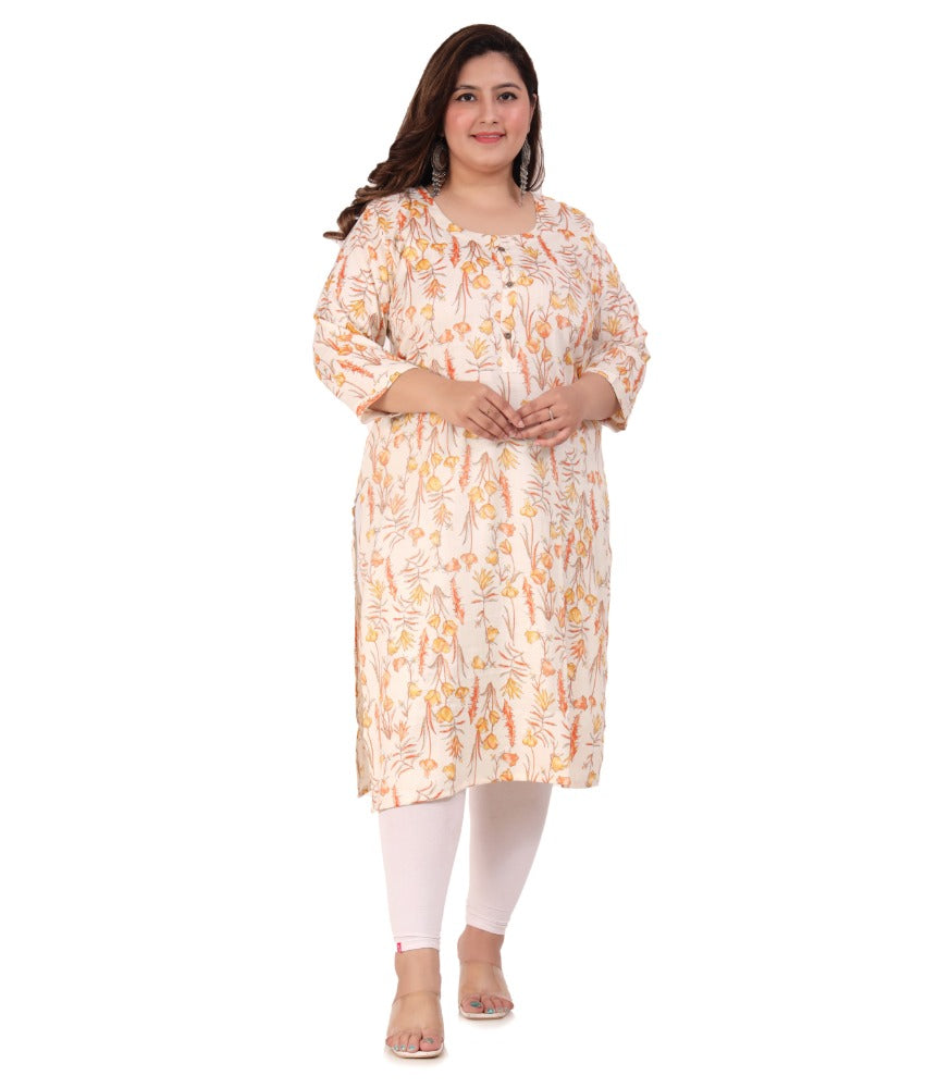 Women's Office wear Floral Printed Capsule Straight Kurti (Orange) - GillKart